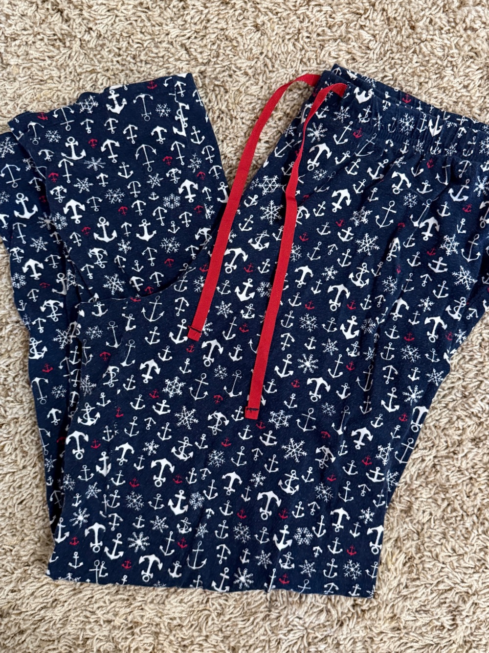 Navy Anchor Print Lounge Pants with Red Drawstring